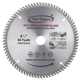 TCT Circular Fine Cutting Wood Saw Blade 165mm x 20mm (16mm Ring) x 80 Teeth Compatible with Bosch Makita etc