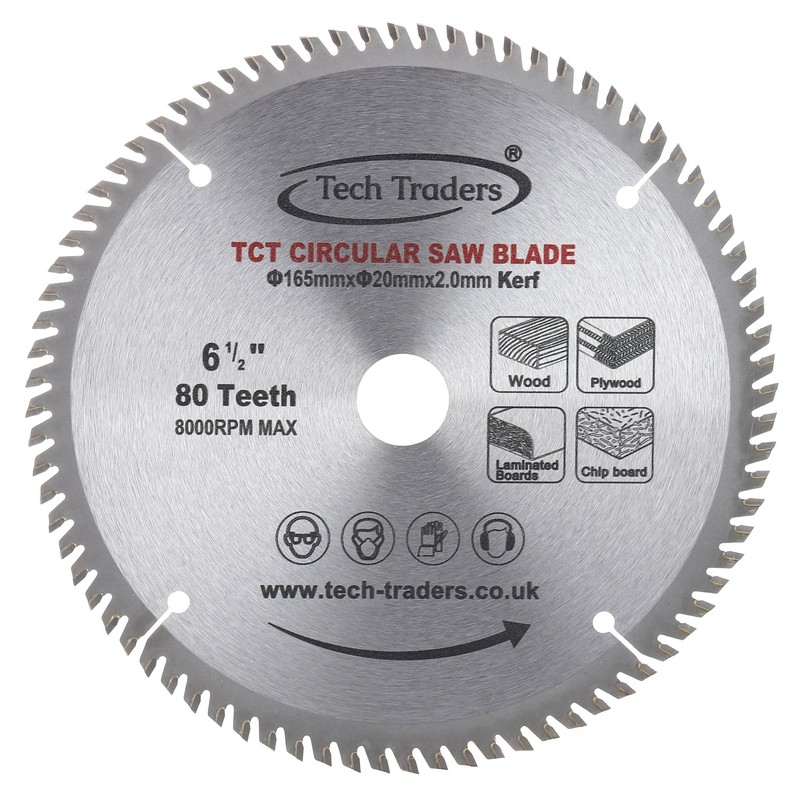 TCT Circular Fine Cutting Wood Saw Blade 165mm x 20mm