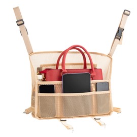 Car Organizers and Storage Mesh Bag, Purse Holder for Car, Car Net Pocket Handbag Holder, Automotive Consoles & Organizers, Car Back Seat Pets Kids Barrier, Car Handbag Holder for Women, Beige