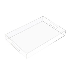 KEVJES Glossy White Acrylic Serving Tray with Handles-Butler Trays for Coffee Table, Snacks,Breakfast in Bed, Kitchen Countertop,Vanity,Makeup Organizer,Ottoman (Clear, 10x15 Inch)