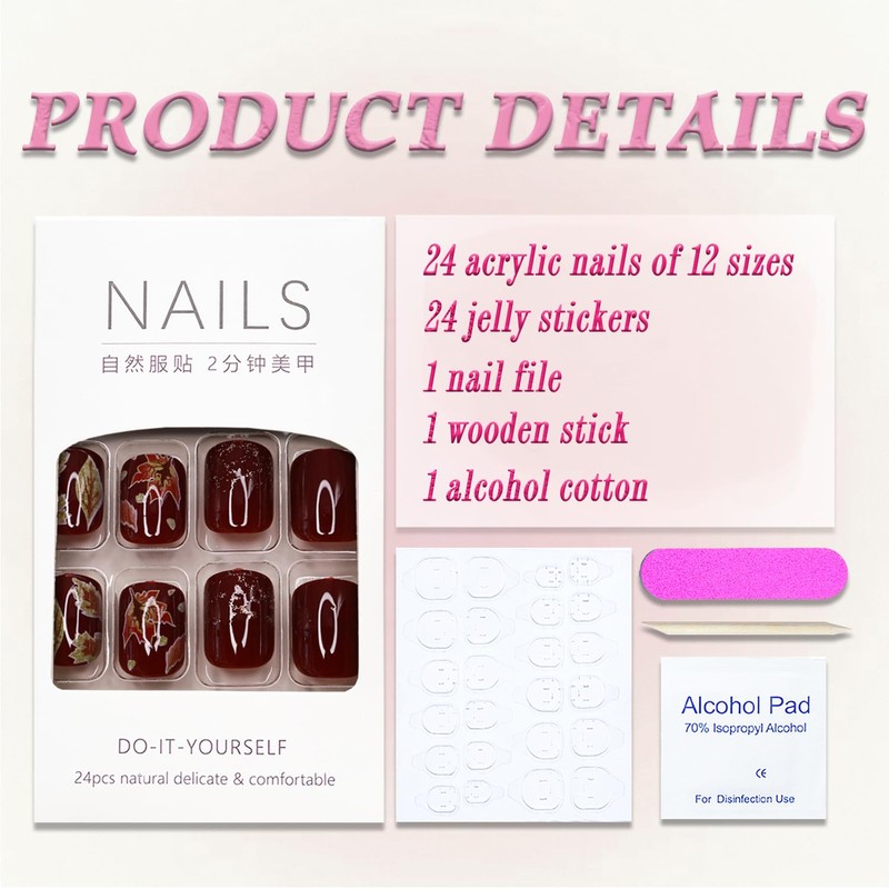 Extra Short Press on Nails Square MABKJLF Autumn Fake Nails