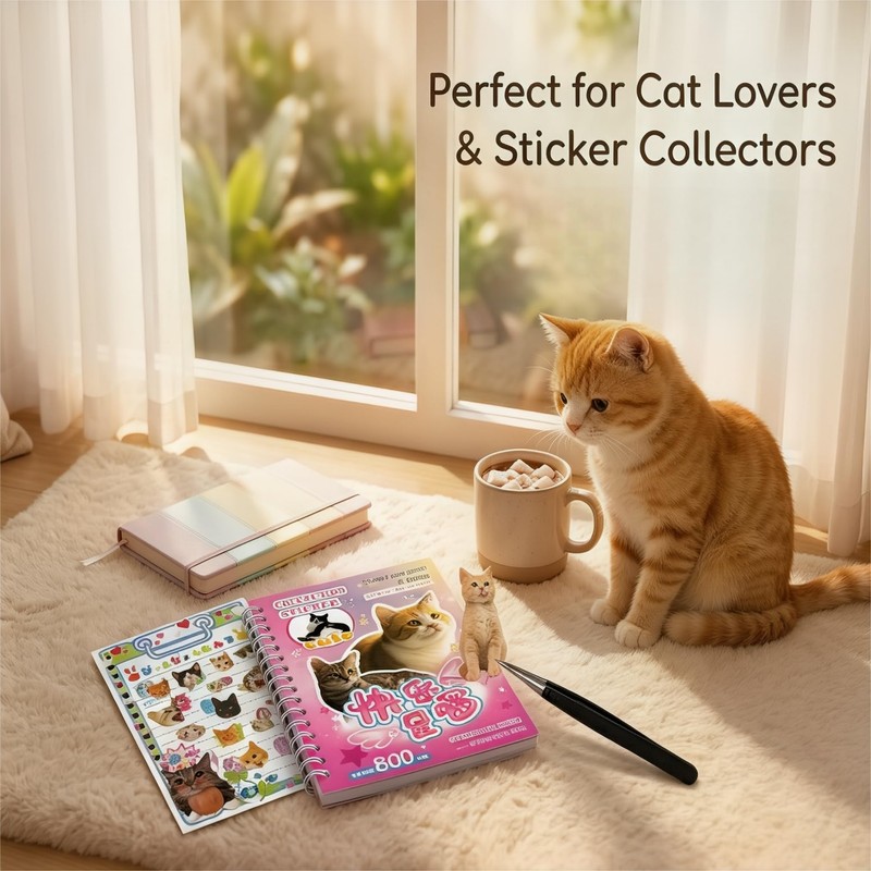 XinTX Cat Sticker Book, 800+ Die Cut Cute Cat Stickers,