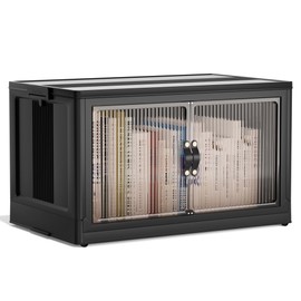 Jalove 30Gal Large Storage Bins with lids, 120QT Plastic Stackable Storage Containers with Wheels, Collapsible Closet Organizer and Storage Drawers,Clothes Organization for Cabinet Home, 1Pack Black