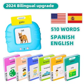 2024 Bilingual English & Spanish Flash Cards for Toddlers, 510 Sight Words, Audible Toys Learning Spanish for Kids Adults, Speech Therapy Toys, Educational Learning Talking Flash Cards 510 Sight Words - Color: 2pcs(Blue+Pink Combo)