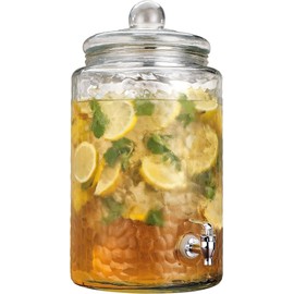 MosJos 3 Gallon Classic Hammered Glass Ice Cold Beverage Drink Dispenser - With Glass Lid 100% Leak Proof Spigot- Wide Mouth Easy Filling For Outdoor, Parties & Daily Use