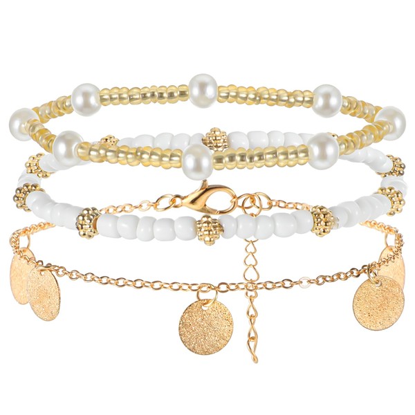 Gjinxi Boho Beaded Stretch Bracelets for Women, Shell Ankle Bracelet