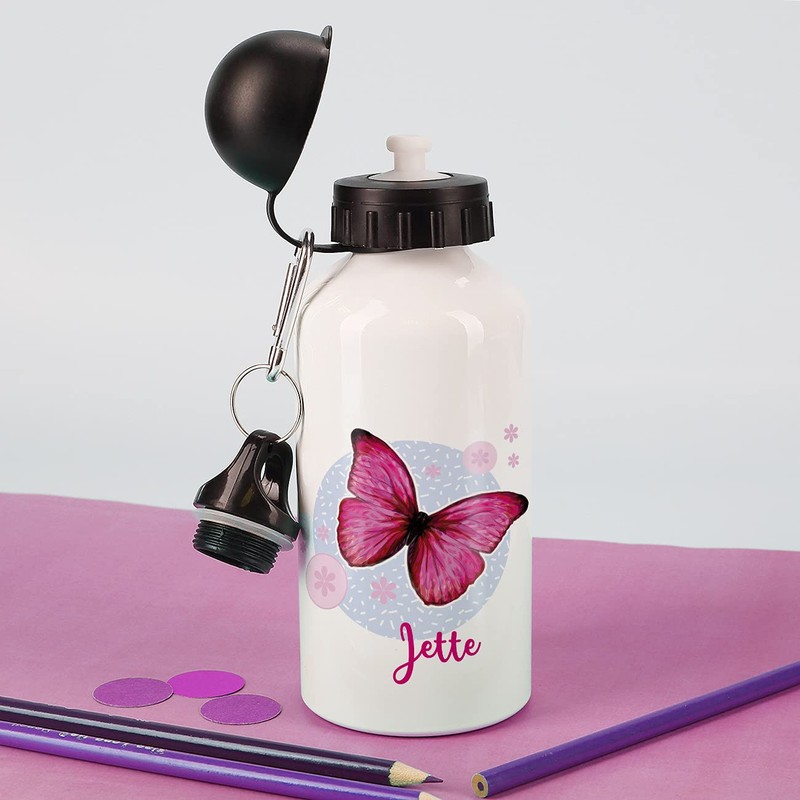 Striefchen® Trinkflasche mit Schmetterlingsmotiv und Wunschname 500 ml BPA frei