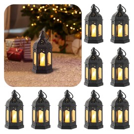 Mini linternas decorativas para interiores: 10 linternas LED colgantes negras para centros de mesa, decoración de mesa de boda, Ramadán, decoraciones de bosque encantado