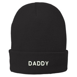 Trendy Apparel Shop Daddy Embroidered Winter Knitted Long Beanie - Black