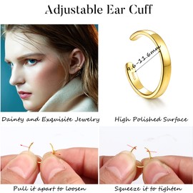 Kakonia 4Pcs S925 Sterling Silver Earring Cuffs for Women, Ear Cuff Set Helix Cartilage Clip on Earrings Non Piercing Earrings for Girls, Adjustable Rose Gold Ear Cuffs
