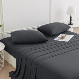 N&Y HOME StretchSnug Sheets Set Queen Size - Premium Stretchy Sheets No Slip Stay-Put Design for a Morning, Deep Pockets with Corner Straps - Luxurious 4 Pieces, Dark Gray, Queen/Short Queen