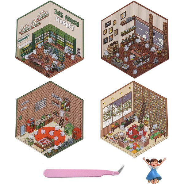 5 Pcs Set 3D Sticker Scene Sticker House,DIY House Sticker