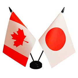 Canada Japan Friendship Flag, Japanese Desk Flag,Canada Japanese Desk Flag,Twin Table Flag，Japanese Office Table Flag on Stand Base, Decorations for Offices, Families, Conference rooms