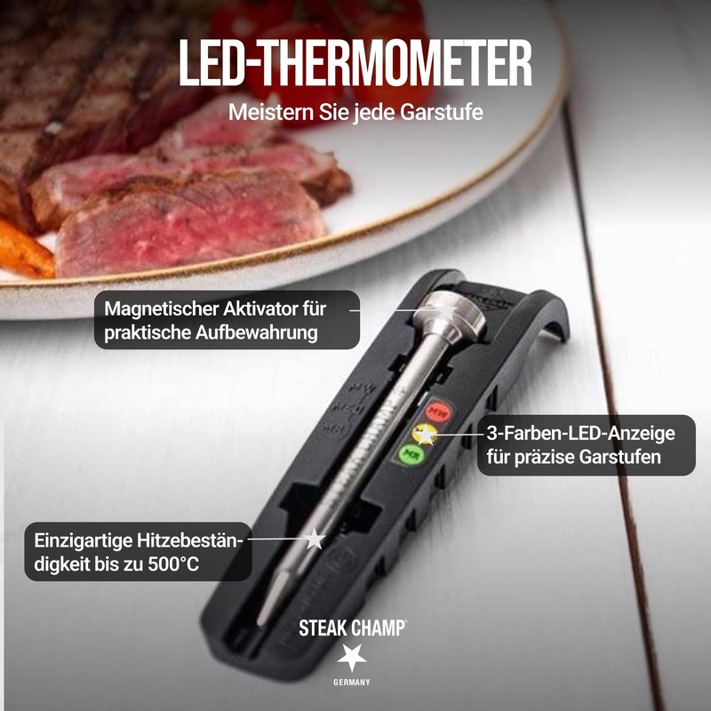 Smart LED Meat Thermometer Chunky Steak Roast Steak Champ Smart