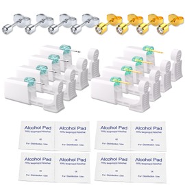 YINPAD Ear Piercing Kit, Disposable Piercing Gun Preloaded with Different Style Studs, at Home Self Piercer Kit (4 golden 4 silvery, White Crystal)