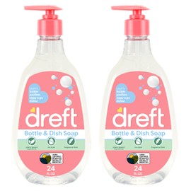 Dreft Baby, Bottle and Dish Soap, Removes Milk Film & Odor, Plant Based, Fragrance Free, Travel Size Bottles, 24 Fl Oz (Pack of 2)