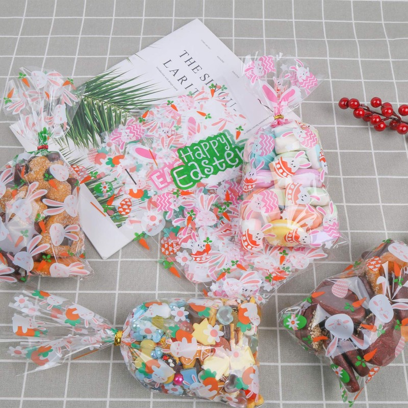 STEFORD Easter Clear Cellophane Bags,120PCS Clear Candy Cookie Treat Bags
