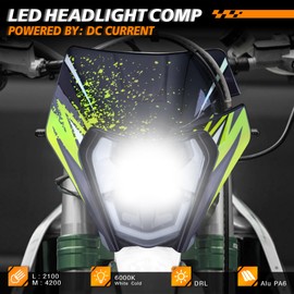 MCHMFG Dirt Bike Headlight Dirtbike LED Headlights Kit Motorcycle Head Lamp Light Kit Universal for Most Dirt Pit Enduro Bike Motorcycle Headlamp Frontlight for ATV Quad (Green Sticker)