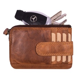 Leather Key Case | Key Case Made of Genuine Cowhide Leather | Key Bag with Card Slots RFID | Women & Men | Genuine Leather Key Folder with 2 Key Rings, brown, Unique