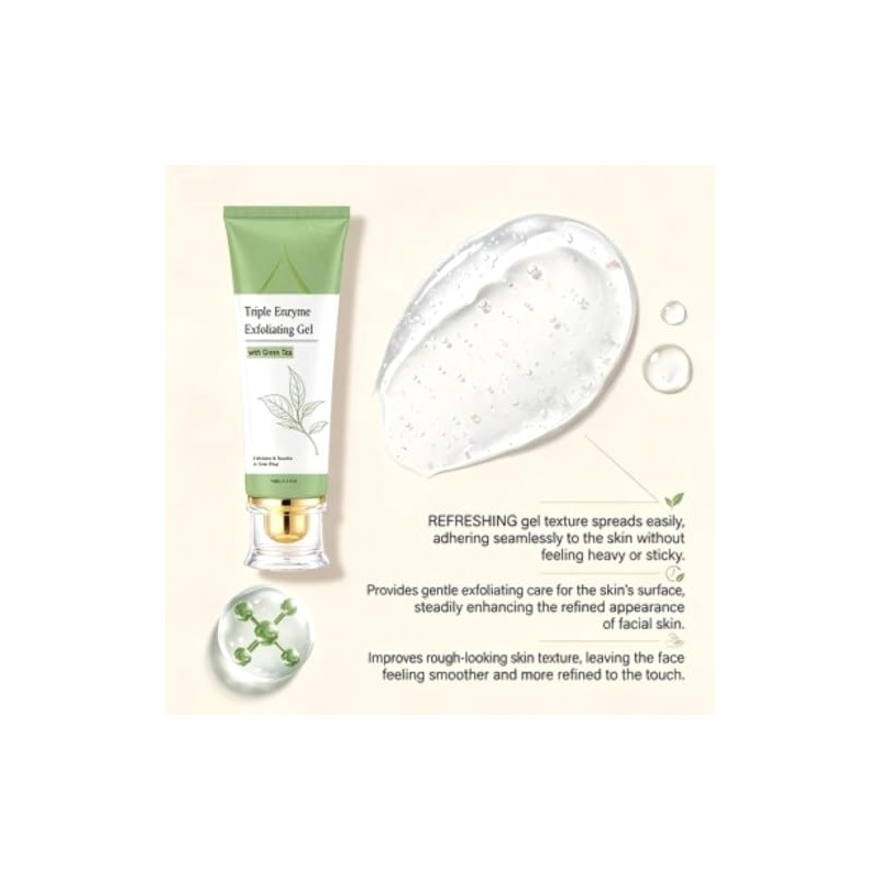 Gel Exfoliante Facial con Té Verde y Triple Enzima, Hidratante
