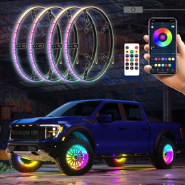SUNPIE RGB Lights Wheel Lights for Truck 15.5inch Wheel Well Lights for All Vehicle with 18 or 19inch Tire, Rim Lights Ring Sync to Music Color Changing with Remote and Switch Extension Wire