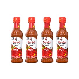 Nando's Hot PERi-PERi Sauce - Hot Heat Fiesty Blend of Garlic & Herbs - Great Substitute for Siracha | Gluten Free | Non GMO | Kosher - 9.1 oz Bottle (4 Pack)