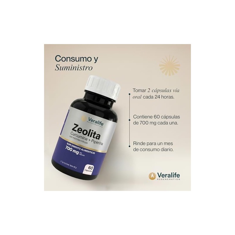 Veralife Suplemento Alimenticio Zeolita Curcumina Tabletas Nutricional Multivitaminico Hombres Mujer