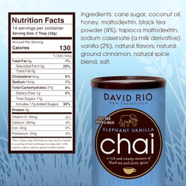 Elephant Vanilla Chai Tea Latte Mix, 14 Oz, Black Tea, Organic Spices, Dairy Free, Serve Hot or Cold, Just Add Water or Milk, 14 Servings
