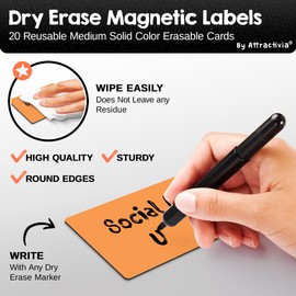 Attractivia Dry Erase Magnetic Labels 3.7 x 2.8 in, Solid Colors, Medium Dry Erase Magnets, 20-Pack, Colored Erasable Write-On Labels, for Office, Education, Home, Whiteboard