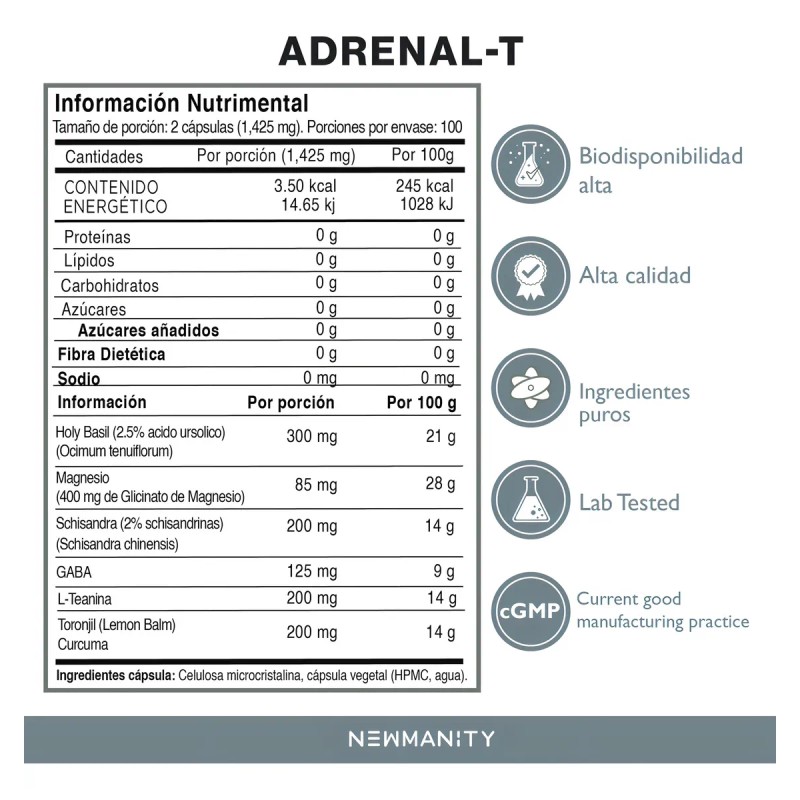 Adrenal-t Manejo De Stress Y Cortisol Magnesio Y Adaptogenos -