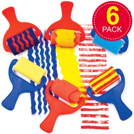 Baker Ross AF731 Sponge Patterned Rollers (Set of 6), Asst Colours