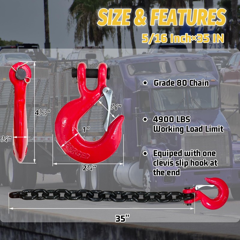 5/16" Trailer Safety Chains G80 Trailer Chains with G70 Clevis