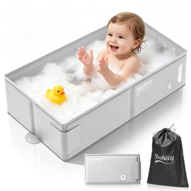 Henhecy Collapsible Baby Bathtub, Travel Bathtub for Toddler, Portable Foldable Tub for Kids, with Drain Plug, Non-Slip Base, No Assembly Required, Fits Ages 6M+(Waterproof Storage Bag Included)