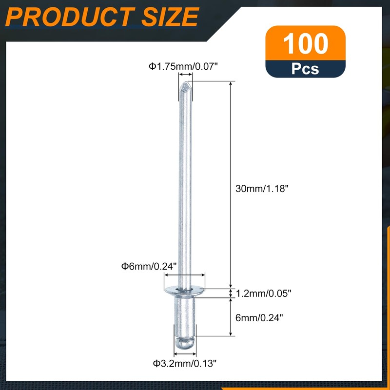 sourcing map 100Pcs 1/8"x1/4" Countersunk Head Blind Rivets, Zinc-Plated Carbon