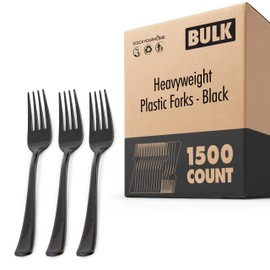 (1500-Count) Plastic Forks, Disposable Silverware for Dinner, Heavy Duty Utensils, Heavyweight Party Flatware, Bulk Cutlery in Black - Stock Your Home
