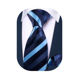 Barry.Wang Necktie Set for Boys Self-Tie Adjustable Striped Kids Handkerchief Uniform School Wedding Gift Blue