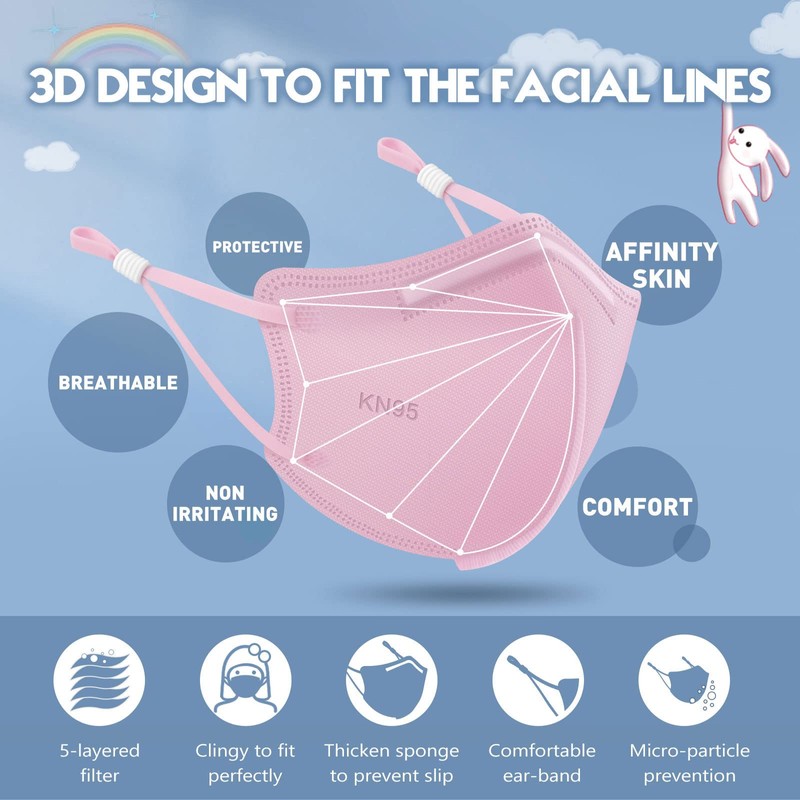 WWDOLL Kid KN95 Face Mask 50 Pack, 5-Layers Breathable KN95