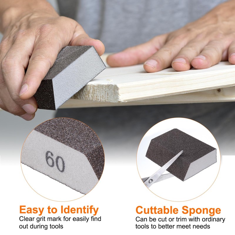sourcing map 4pcs Sanding Sponge Blocks 120-180 Grit Sanding Sponge