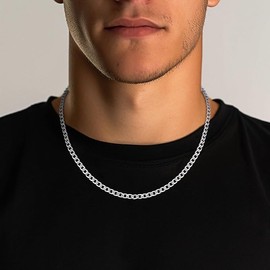 4mm/6mm Silver Chain for Men Stainless Steel Men's Necklaces Bracelet Chain Cool Diamond Cut Cuban Link Chain for Men Hip-Hop Jewelry 17/18/20/22/24/26 Inches