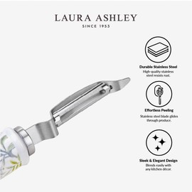 Laura Ashley Stainless Steel Fruit and Vegetable Peeler with Ergonomic Ceramic Handle - Ultra-Sharp Blade, Rust Resistant and Dishwasher Safe Potato Peeler for Effortless Peeling - Sage Parterre