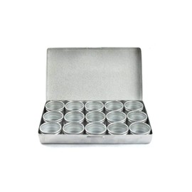 ToolTreaux Aluminum Jar Storage Tin, 1/2 Oz 15 Piece Container Set & Display Case for Jewelry, Cosmetics, Spices, Crafting