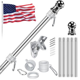 Jetlifee American Flag Pole Kit, Including 100% Polyester 3x5 ft US Flag, 5 Ft Aluminum White No Tangle Spinning Pole and Multi-Position Flag Pole Bracket