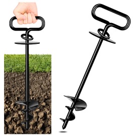 Ground Anchor Dog, Lead and Stake for Medium to Large up to 220 lbs, Mooring Stake, Spiral Blade for Yard, Beach, Lawn, Outdoor (Black)