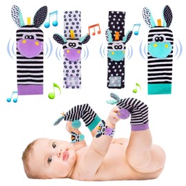 ACCEVO 4 Pieces Rattle Baby Socks Baby Toy Wrist and Baby Gifts Strap Rattle Set Baby Early Education Toy for Newborn Toddlers Toy for 0-36 Months Baby Gift