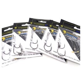 HAWKRIDGE RIG PRO SERIES - 5 Packs of Commercial Quality Fishing Rigs - 2 Hook - PULLEY PENNEL Ready Tied - Ideal for Sea Surf Casting Fishing (Tied to 50lb Snood) (HOOK SIZE - 1/0)