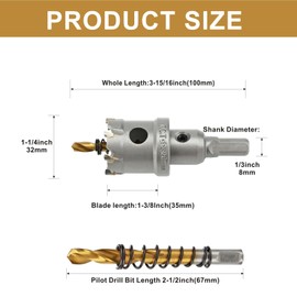 REETAI-FOUR 1-3/16'' TCT Hole Saw Kit Tungsten Carbide Tipped Hole Saw Drill Bit with Titanium-Plated Pilot Drill bit for Metal, Stainless Steel, Iron (32MM)