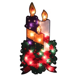 Northlight Lighted Candles with Holly and Berry Christmas Window Silhouette - 17.5"