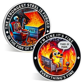 ACGZQY Dumpster Fire Coin - Humorous Resilience Fire Token with Dog Skull Design - Everything's Fine Motivational Challenge Coin Hilarious Medallion Funny Office Gifts