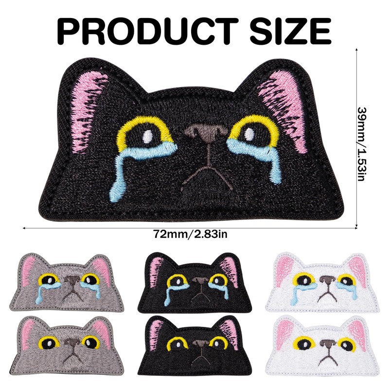 Keboyoe 6Pcs Embroidered Cat Face Sew-On Patch Removable Cat Applique