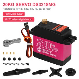 20KG RC Servo High Torque Servo Motors, Waterproof Full Metal Gear Steering Servo with 25T for 1/6 1/8 1/10 1/12 RC Car Robot DIY, Digital Servo with 25T Servo Horn, Control Angle 270°